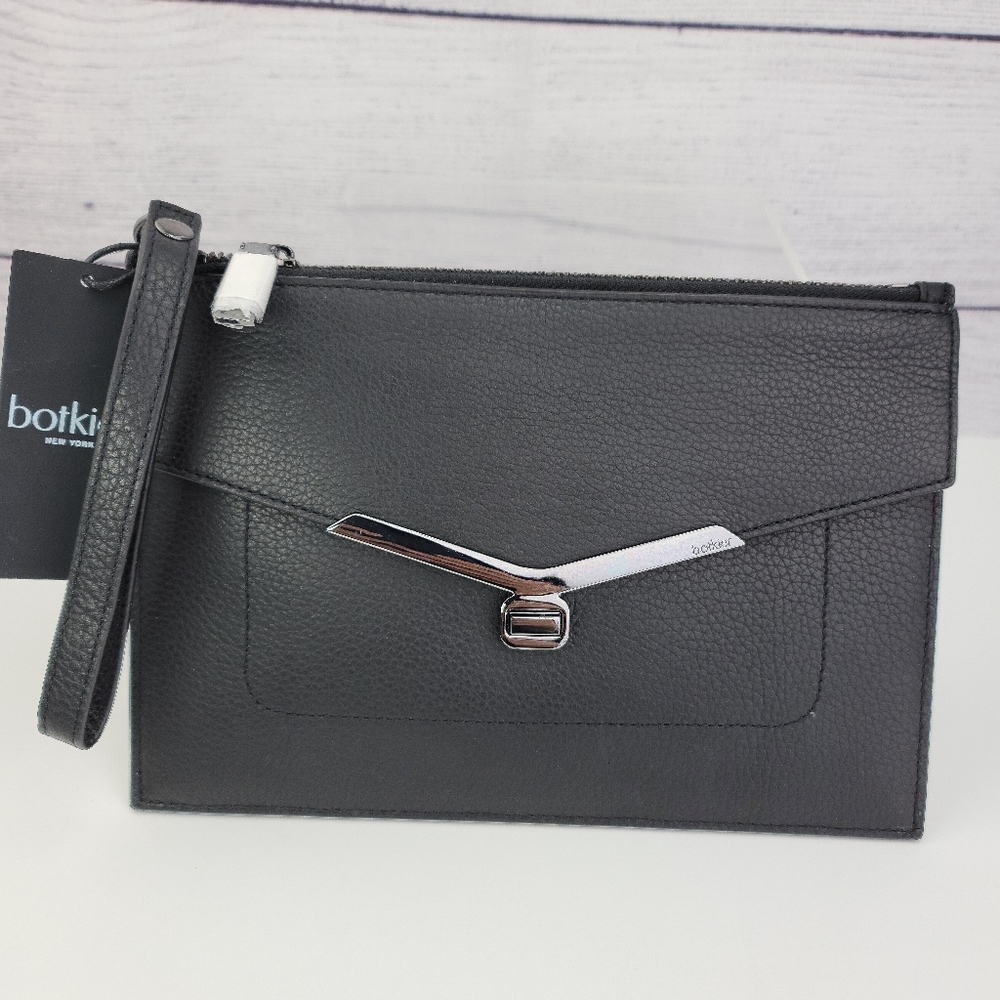 Botkier Valentina Black Leather Flap Clutch Wristlet